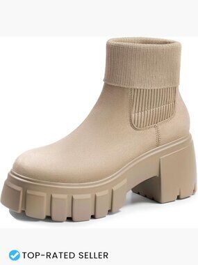 Chelsea Ankle Boots Chunky Heel Lug Sole Suede Elastic Side Slip On Trendy Fall